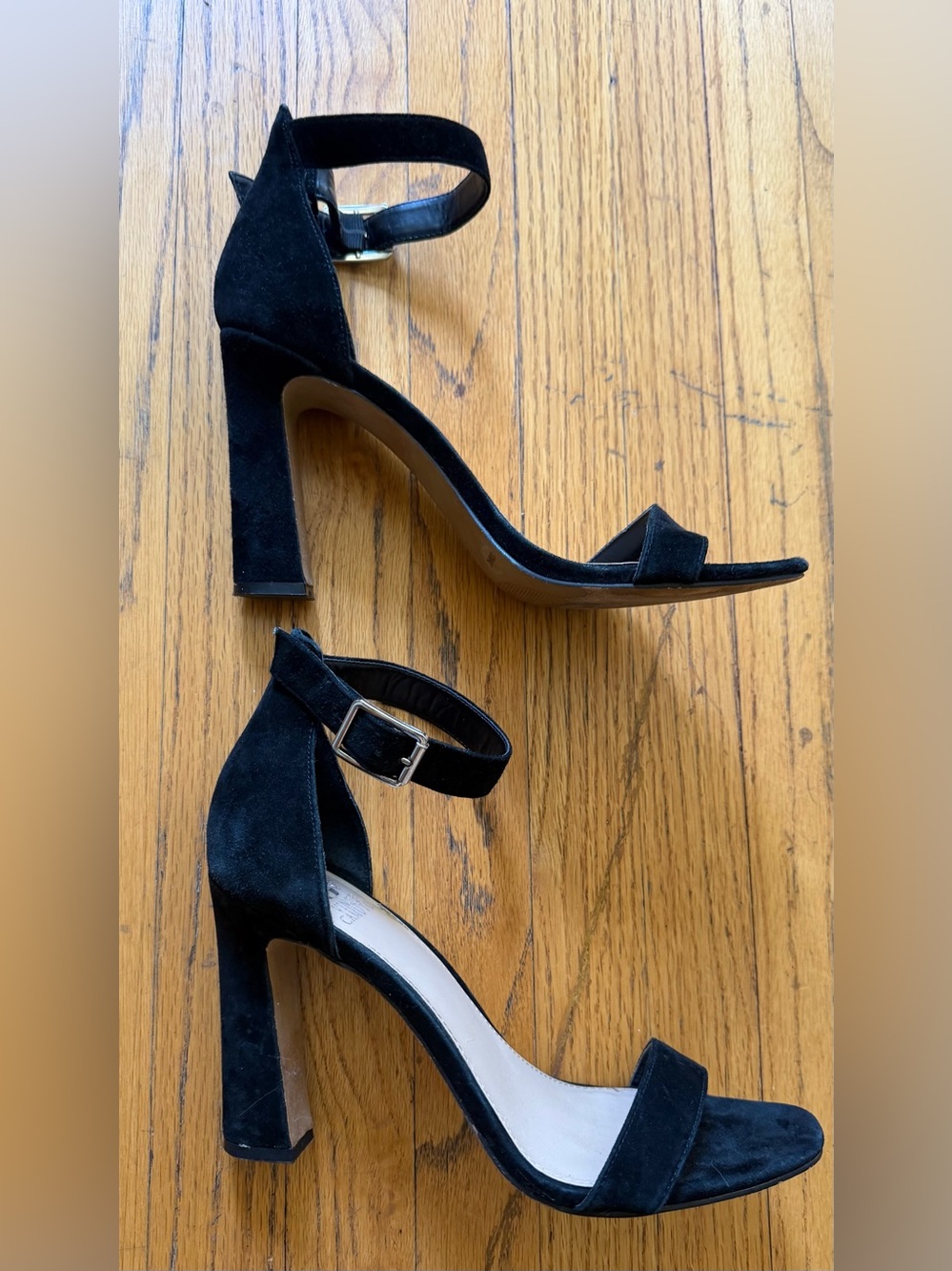 Vince Camuto Black Suede Ankle-Strap Block Heels 10